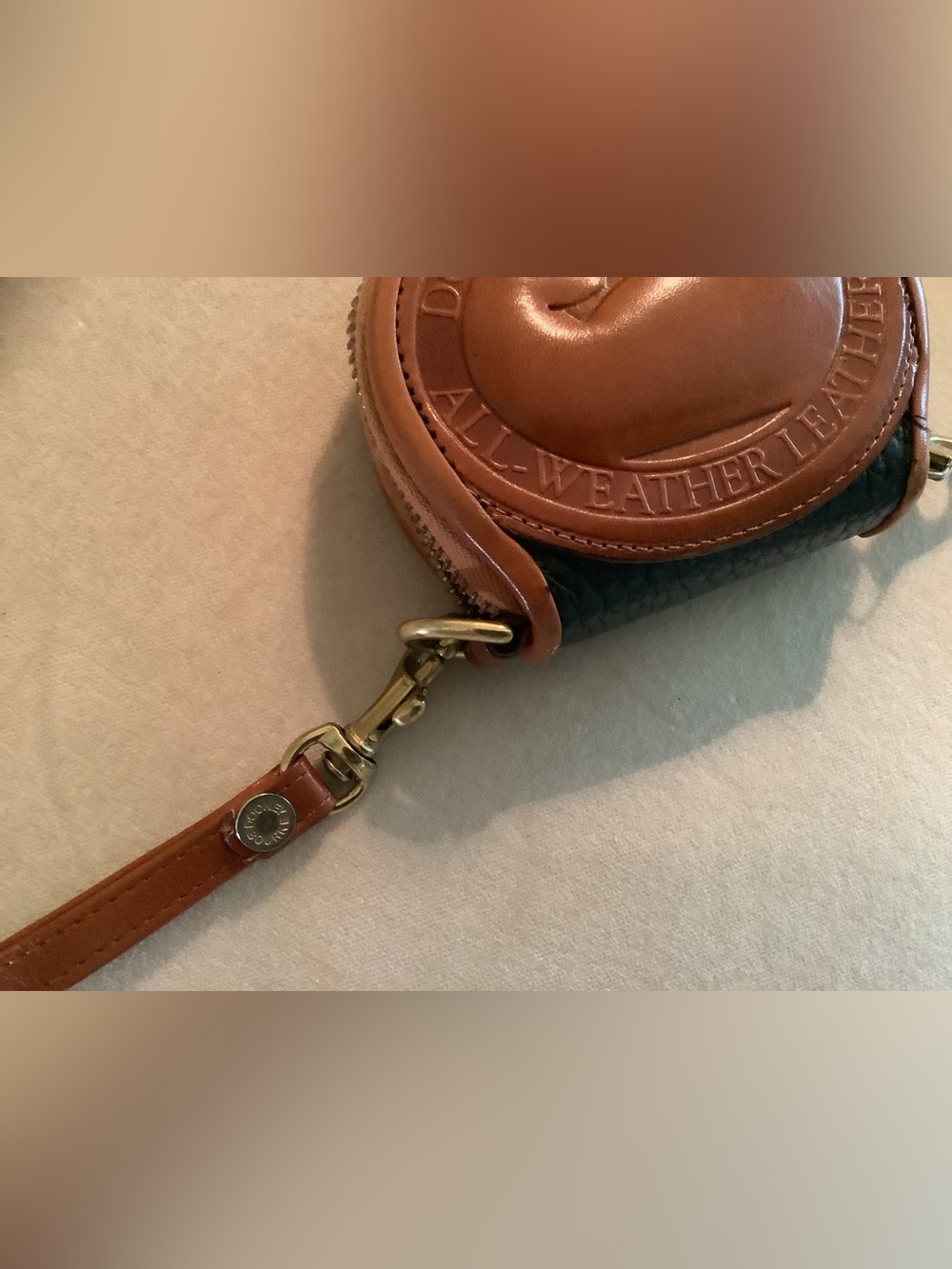 Dooney & Bourke Brown and Black Round Leather Coin Pouch with Strap - Picture 3 of 5